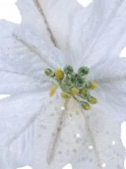 Christmas Warehouse White Sequin & Fabric Petal Poinsettia Decorative Christmas Flower Pick - 14Cm><noscript><img width=