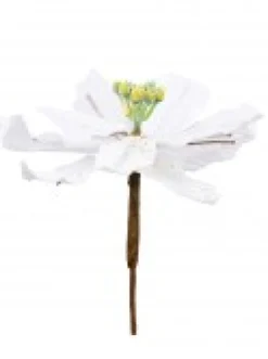 Christmas Warehouse White Sequin & Fabric Petal Poinsettia Decorative Christmas Flower Pick - 14Cm><noscript><img width=