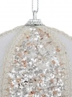 Christmas Warehouse White Sequin & Velvet Bauble Christmas Tree Hanging Decoration - 11Cm> Hanging Decorations - Individual