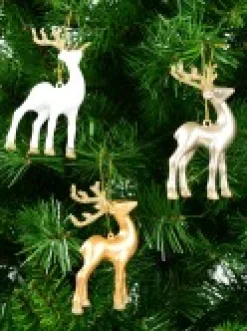Christmas Warehouse White, Silver & Gold Reindeer Christmas Tree Hanging Decorations - 3 X 12Cm><noscript><img width=