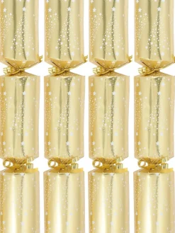 Christmas Warehouse White Stars Christmas Tree Pattern Design On Shiny Gold Bon Bons - 50 X 30Cm> Christmas Cracker Bon Bon Catering Packs (50 Per Pack)