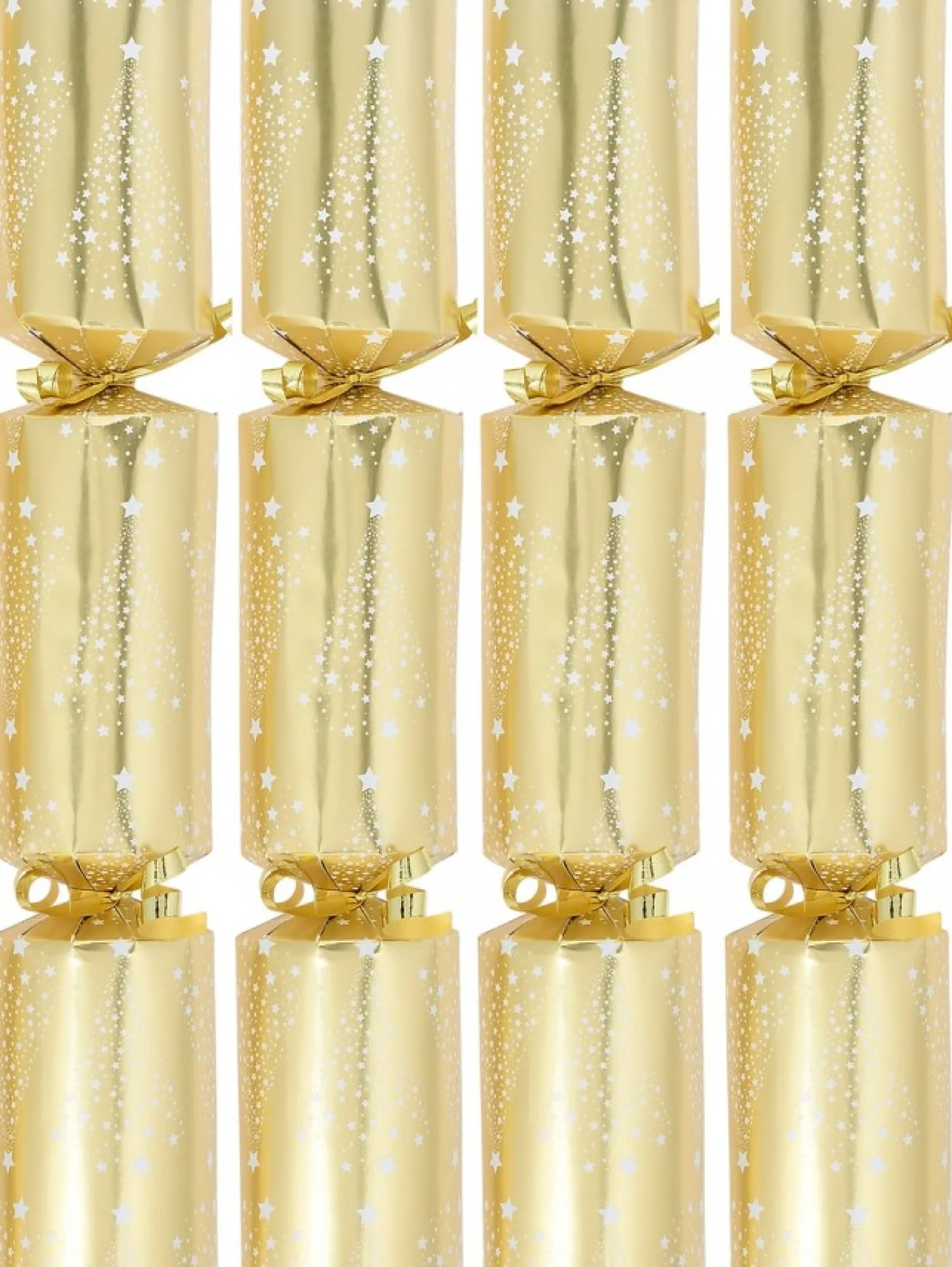 Christmas Warehouse White Stars Christmas Tree Pattern Design On Shiny Gold Bon Bons - 50 X 30Cm> Christmas Cracker Bon Bon Catering Packs (50 Per Pack)