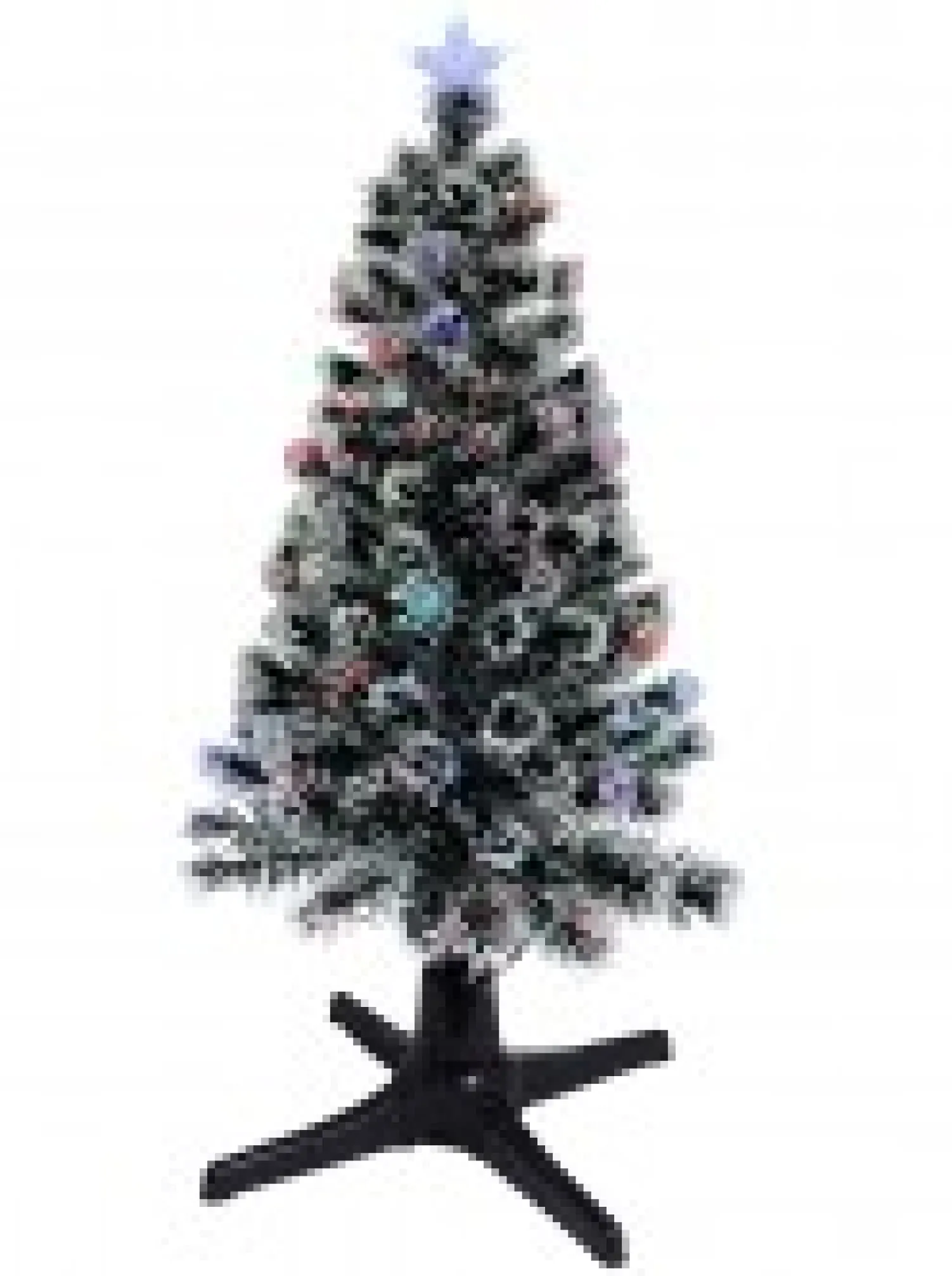 Christmas Warehouse White Tips With Baubles & Stars Rotating Fibre Optic Christmas Tree - 1.2M> Fibre Optic Christmas Trees