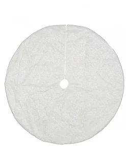 Christmas Warehouse White Velvet With Silver Print & Cord Trim Christmas Tree Skirt - 1.2M> Tree Skirts