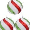 Christmas Warehouse White With Red, Green & Silver Glitter Swirl Pattern Large Baubles - 3 X 12Cm> Bauble Packs