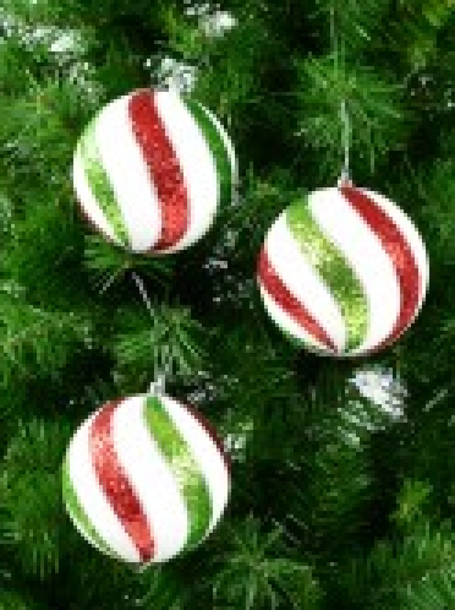 Christmas Warehouse White With Red, Green & Silver Glitter Swirl Pattern Large Baubles - 3 X 12Cm> Bauble Packs
