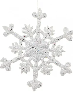 Christmas Warehouse White With Silver Glitter Snowflake Christmas Tree Hanging Decoration - 12Cm> Hanging Decorations - Individual