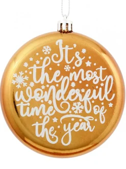 Christmas Warehouse Wonderful Christmas Font On Gold Disc Tree Hanging Decorations - 2 X 11Cm> Hanging Decorations - Packs