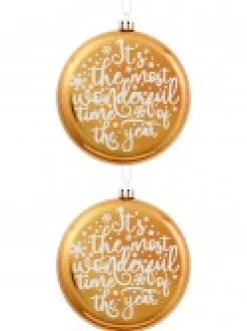 Christmas Warehouse Wonderful Christmas Font On Gold Disc Tree Hanging Decorations - 2 X 11Cm> Hanging Decorations - Packs