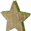Christmas Warehouse Wood Star With Green Glitter Trim Christmas Tree Hanging Decoration - 12Cm> Hanging Decorations - Individual